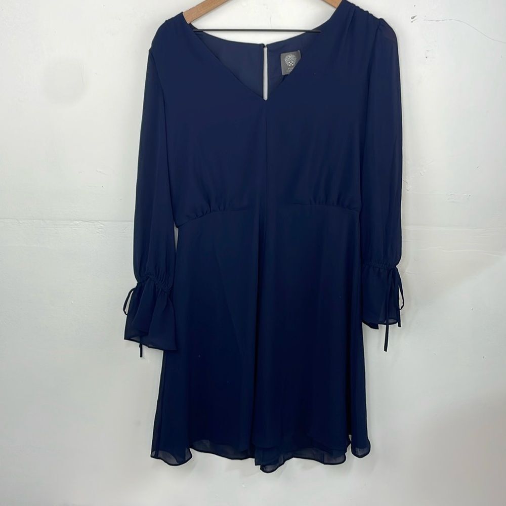 Vince Camuto Navy Blue Career Chiffon Blouson Dress size 8
